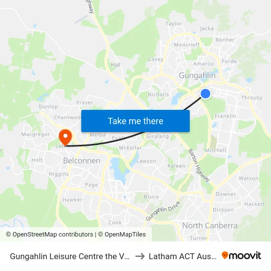 Gungahlin Leisure Centre the Valley Av to Latham ACT Australia map