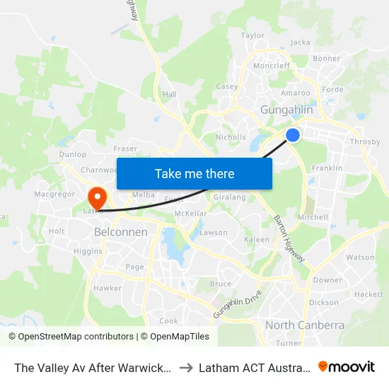 The Valley Av After Warwick St to Latham ACT Australia map