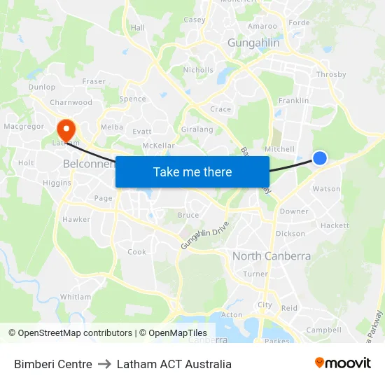 Bimberi Centre to Latham ACT Australia map