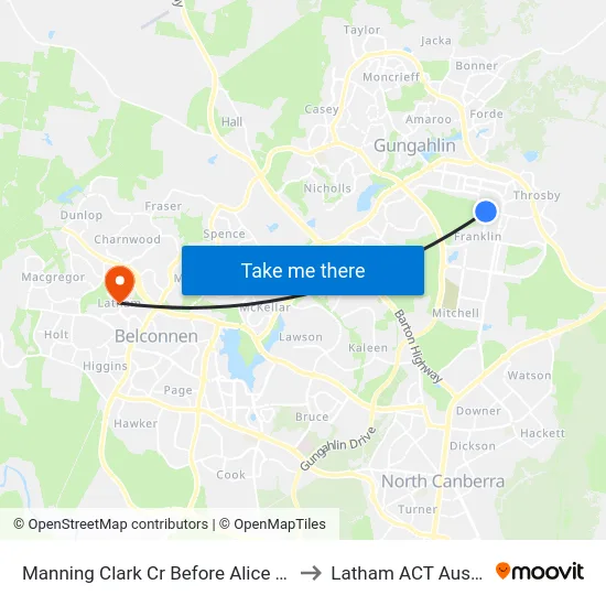 Manning Clark Cr Before Alice Crist St to Latham ACT Australia map