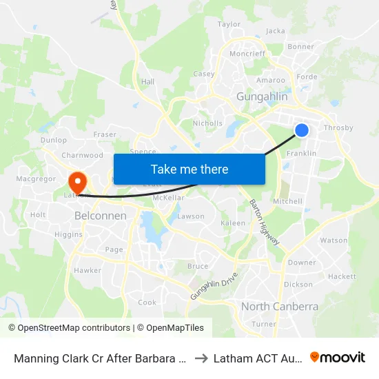 Manning Clark Cr After Barbara Jefferis St to Latham ACT Australia map