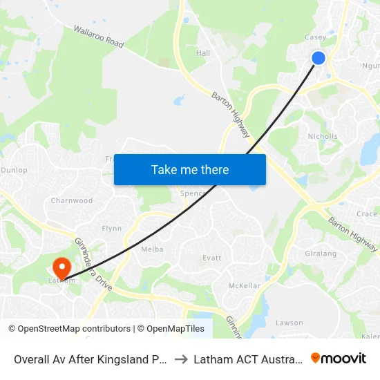 Overall Av After Kingsland Pde to Latham ACT Australia map
