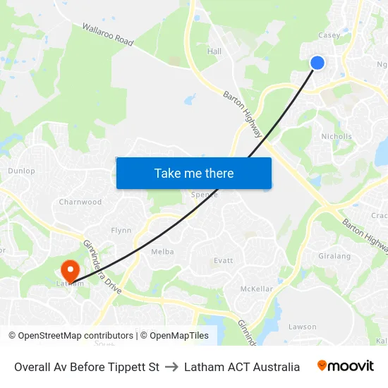 Overall Av Before Tippett St to Latham ACT Australia map