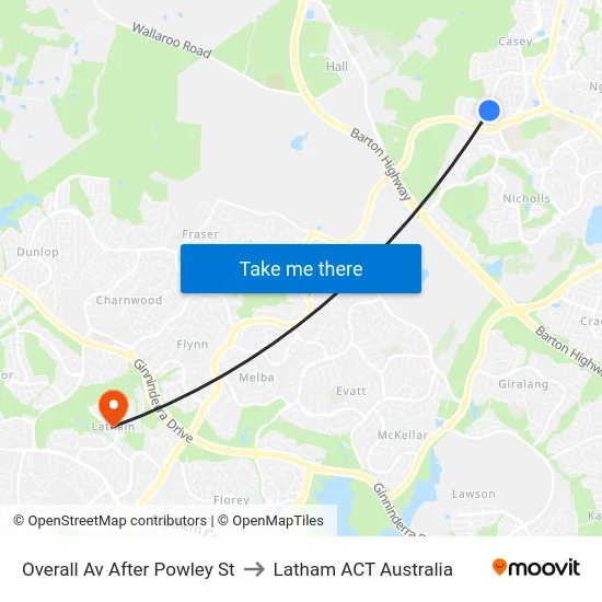 Overall Av After Powley St to Latham ACT Australia map