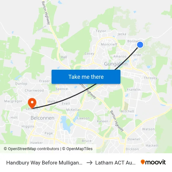 Handbury Way Before Mulligans Flat Rd to Latham ACT Australia map