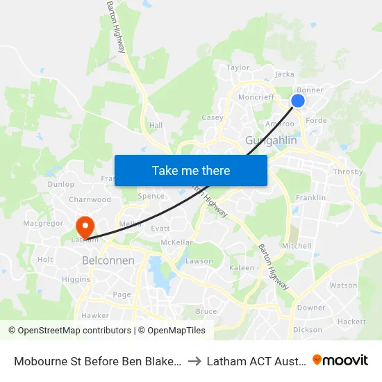 Mobourne St Before Ben Blakeney St to Latham ACT Australia map