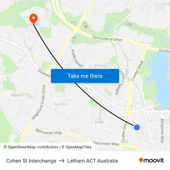 Cohen St Interchange to Latham ACT Australia map