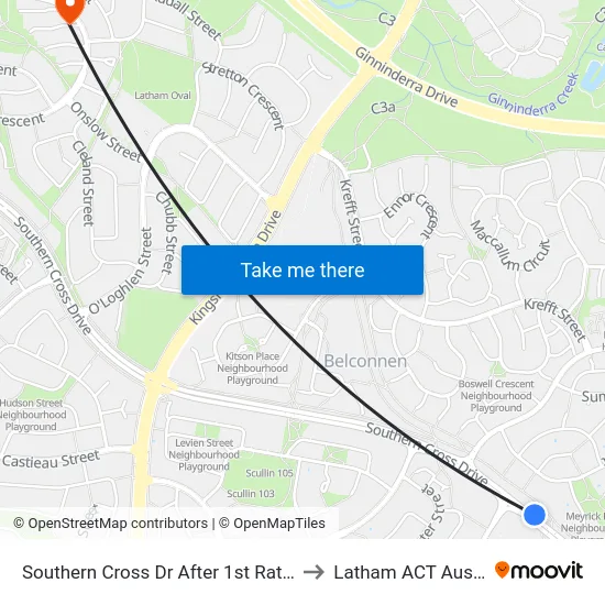 Southern Cross Dr After 1st Ratcliffe St to Latham ACT Australia map