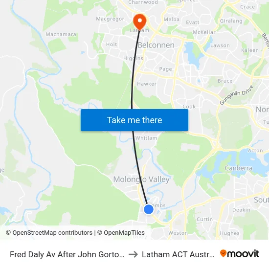 Fred Daly Av After John Gorton Dr to Latham ACT Australia map