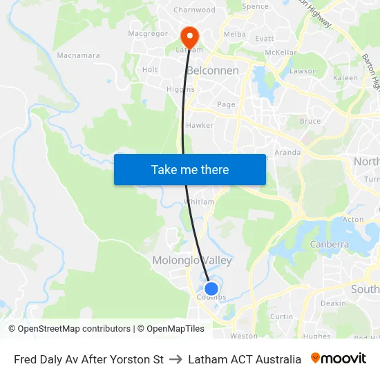 Fred Daly Av After Yorston St to Latham ACT Australia map