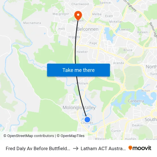 Fred Daly Av Before Buttfield St to Latham ACT Australia map