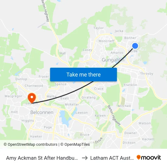 Amy Ackman St After Handbury Way to Latham ACT Australia map