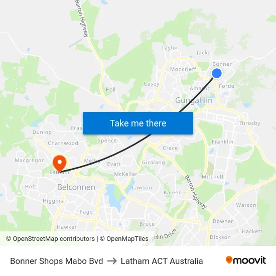 Bonner Shops Mabo Bvd to Latham ACT Australia map