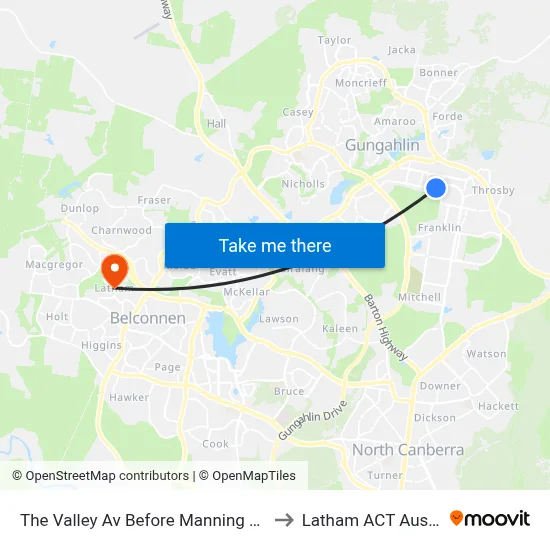 The Valley Av Before Manning Clark Cr to Latham ACT Australia map