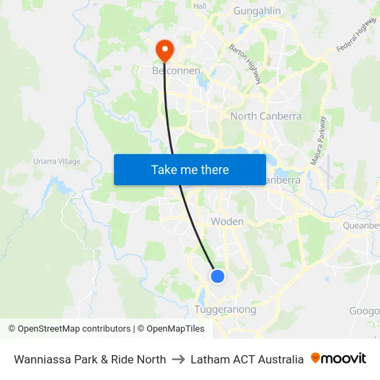 Wanniassa Park & Ride North to Latham ACT Australia map