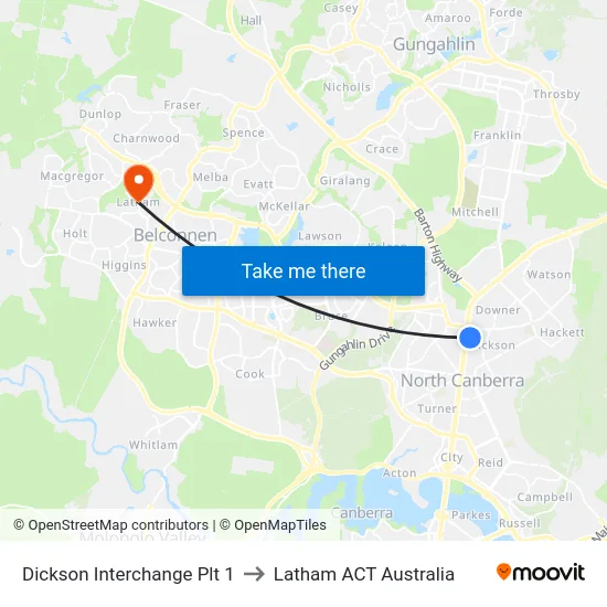 Dickson Interchange Plt 1 to Latham ACT Australia map