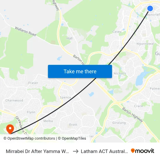 Mirrabei Dr After Yamma Way to Latham ACT Australia map