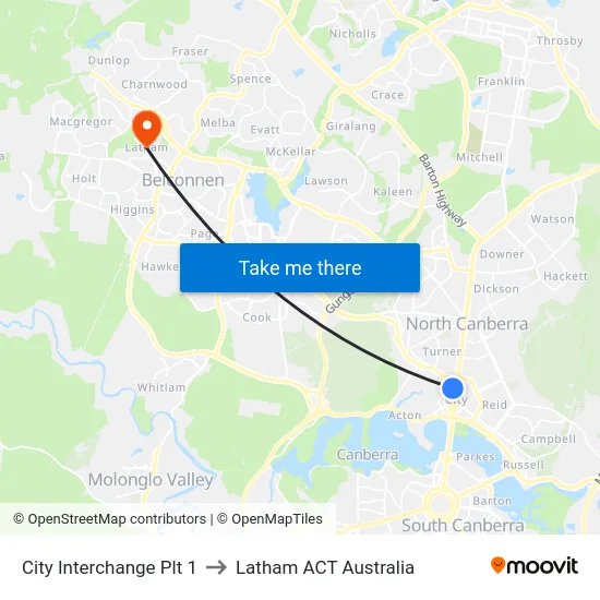 City Interchange Plt 1 to Latham ACT Australia map