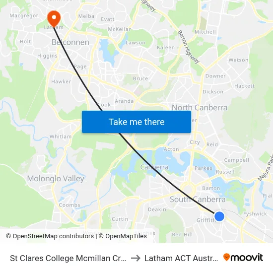 St Clares College Mcmillan Cr Sso to Latham ACT Australia map