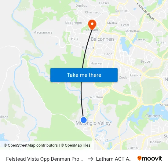 Felstead Vista Opp Denman Prospect Shops to Latham ACT Australia map