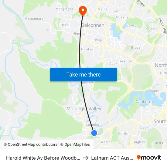 Harold White Av Before Woodberry Av to Latham ACT Australia map