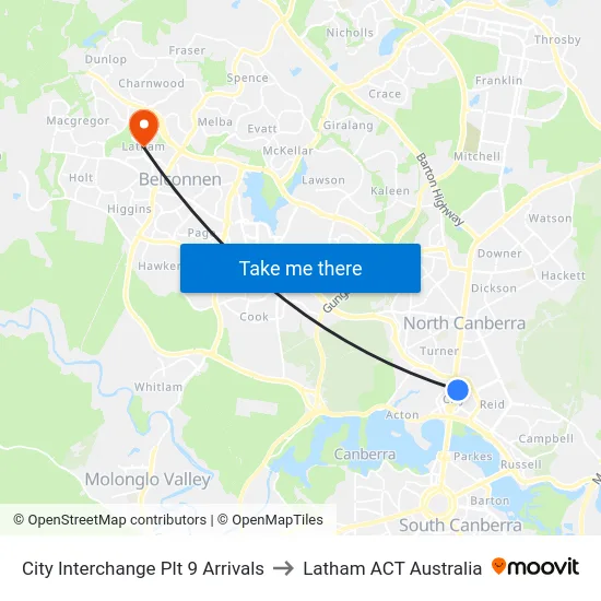 City Interchange Plt 9 Arrivals to Latham ACT Australia map