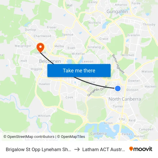 Brigalow St Opp Lyneham Shops to Latham ACT Australia map