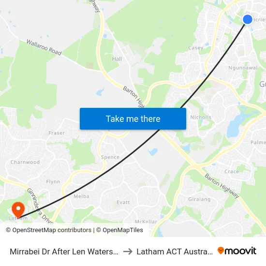 Mirrabei Dr After Len Waters St to Latham ACT Australia map