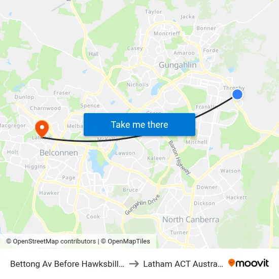 Bettong Av Before Hawksbill St to Latham ACT Australia map
