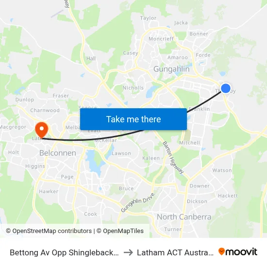 Bettong Av Opp Shingleback St to Latham ACT Australia map