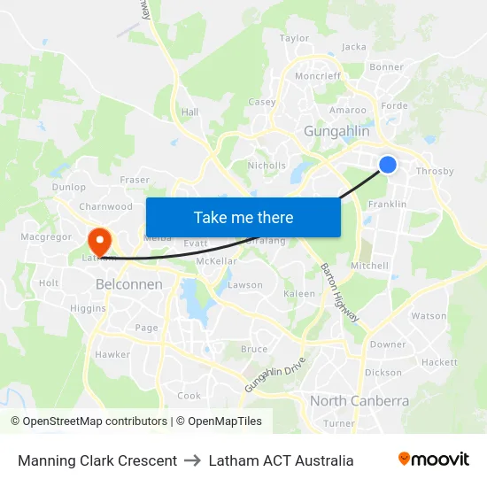 Manning Clark Crescent to Latham ACT Australia map