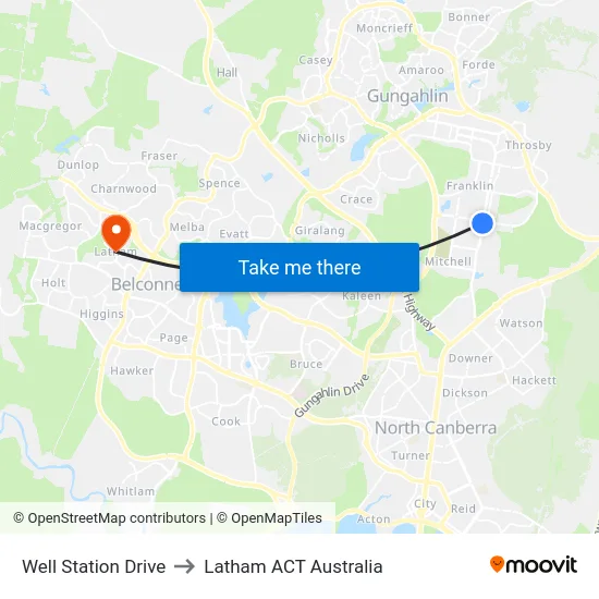 Well Station Drive to Latham ACT Australia map