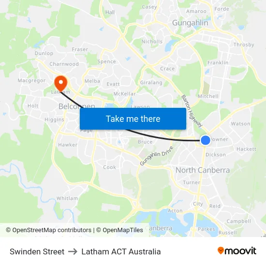 Swinden Street to Latham ACT Australia map