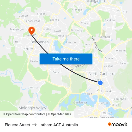 Elouera Street to Latham ACT Australia map