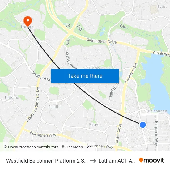 Westfield Belconnen Platform 2 Set Down Only to Latham ACT Australia map