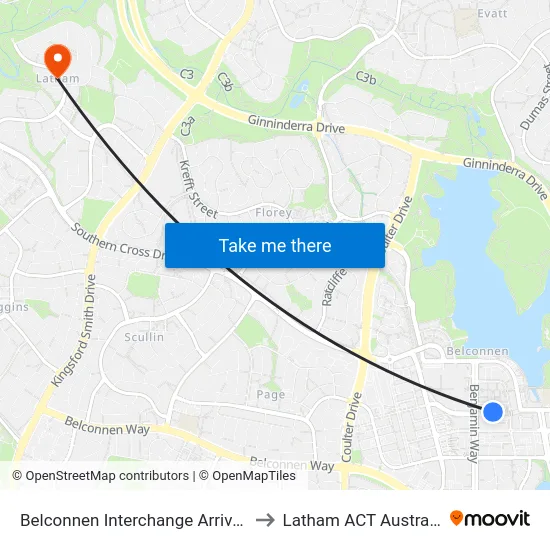 Belconnen Interchange Arrivals to Latham ACT Australia map