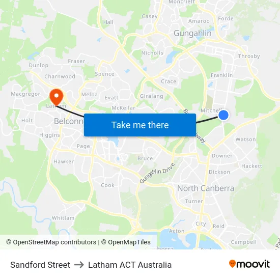 Sandford Street to Latham ACT Australia map