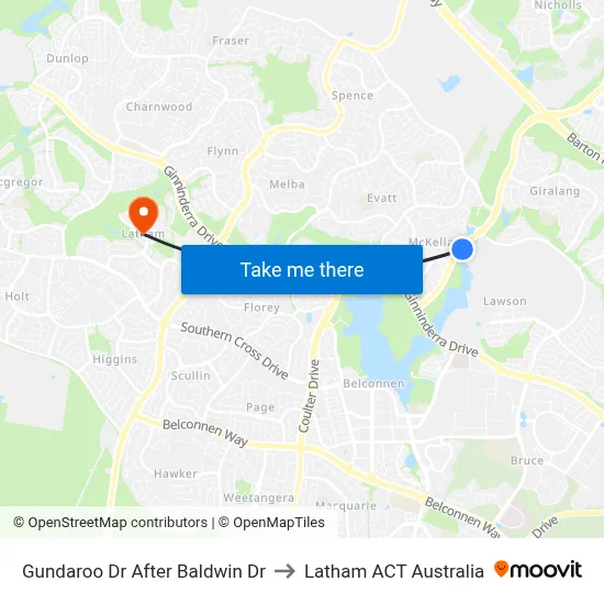 Gundaroo Dr After Baldwin Dr to Latham ACT Australia map