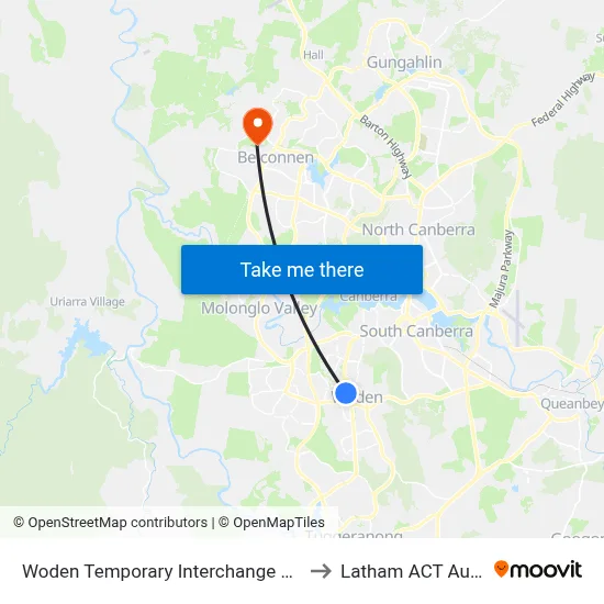 Woden Temporary Interchange Plt 3 Arrive to Latham ACT Australia map