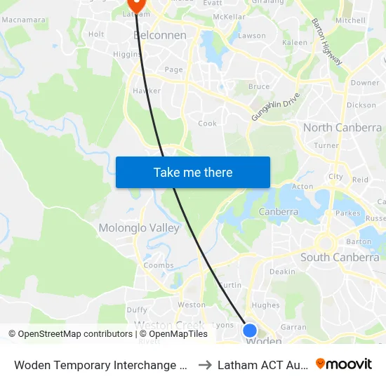 Woden Temporary Interchange Plt 4 Arrive to Latham ACT Australia map