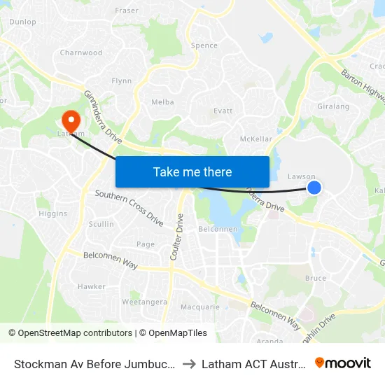 Stockman Av Before Jumbuck Cr to Latham ACT Australia map