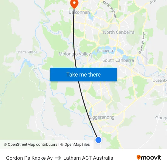 Gordon Ps Knoke Av to Latham ACT Australia map