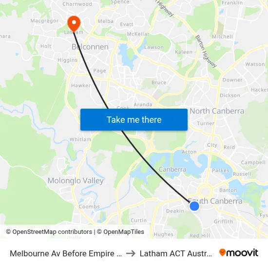 Melbourne Av Before Empire Cct to Latham ACT Australia map