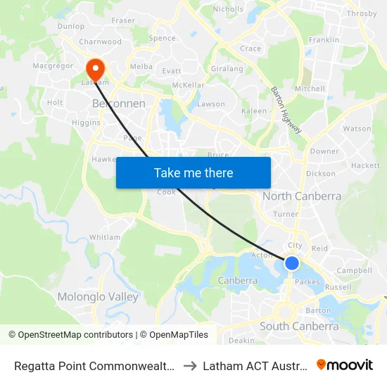 Regatta Point Commonwealth Av to Latham ACT Australia map