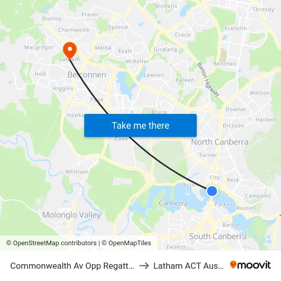 Commonwealth Av Opp Regatta Point to Latham ACT Australia map