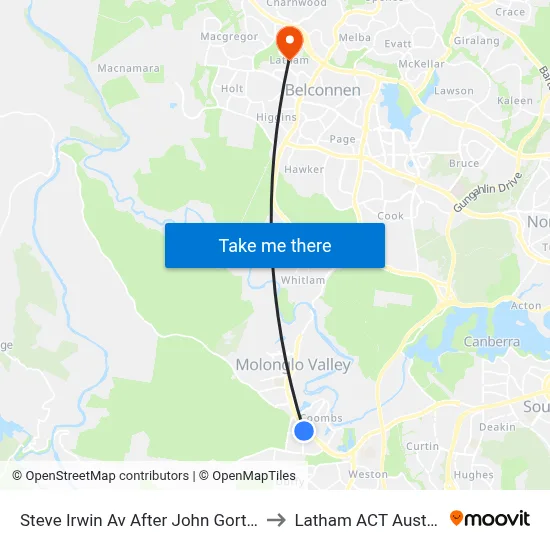 Steve Irwin Av After John Gorton Dr to Latham ACT Australia map