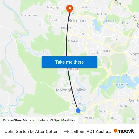 John Gorton Dr After Cotter Rd to Latham ACT Australia map