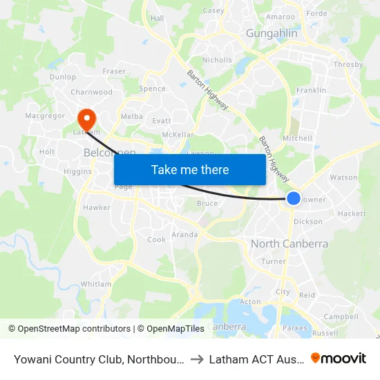 Yowani Country Club, Northbourne Ave to Latham ACT Australia map