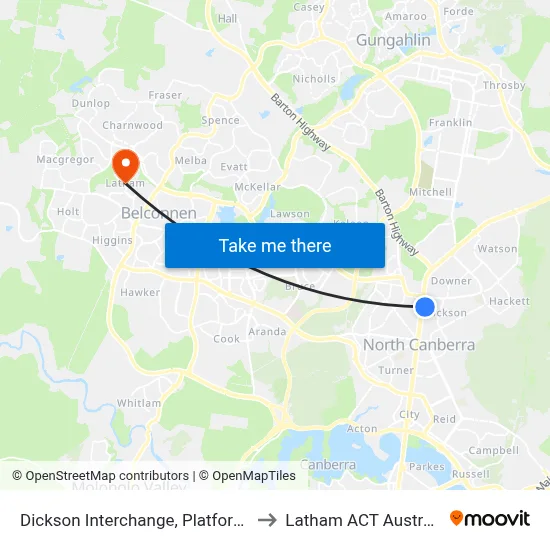 Dickson Interchange, Platform 2 to Latham ACT Australia map