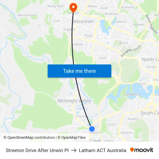 Streeton Drive After Unwin Pl to Latham ACT Australia map